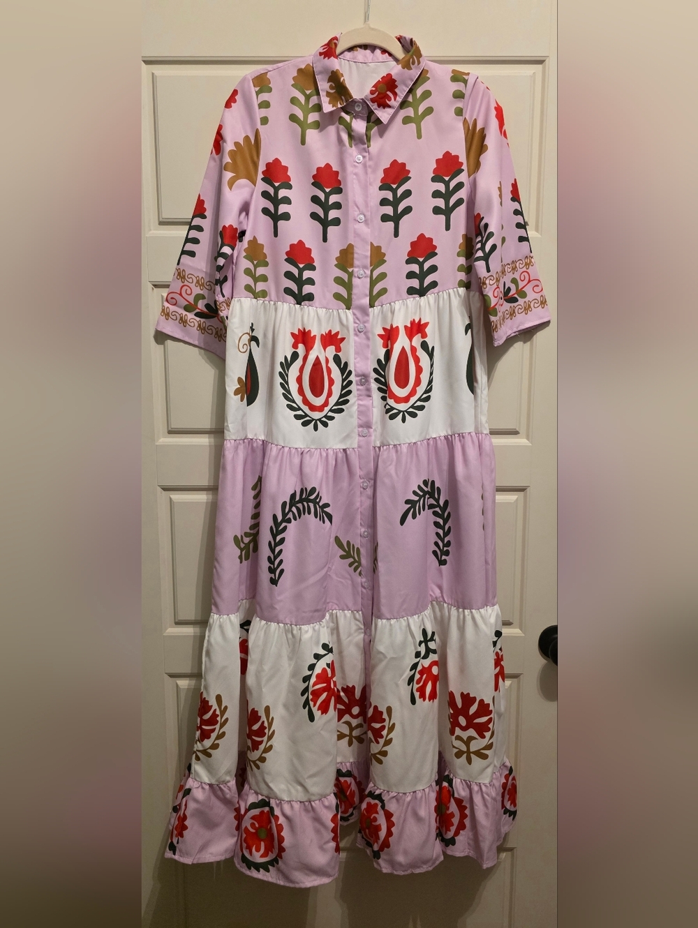 Shein- Fun Floral Tiered Button-Front Dress